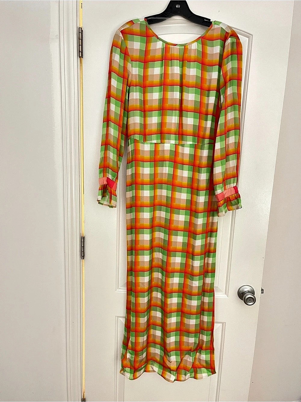 VEDA Plaid Maxi Dress in Green & Pink Like New